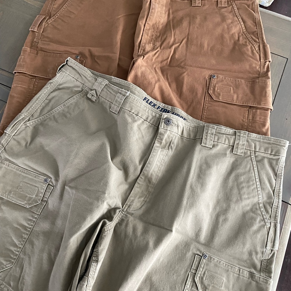 Duluth Trading Flex Fire Hose Cargo Shorts Lot 2 Brown Khaki Work Utility W48